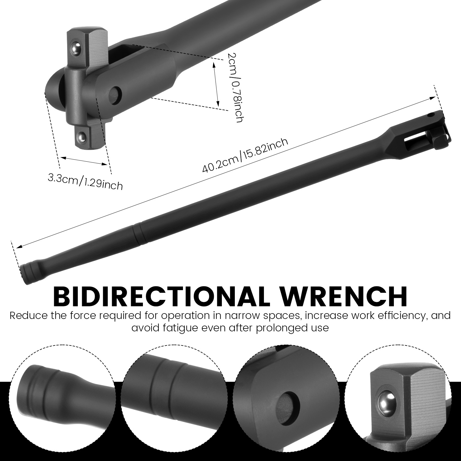 Sutowe Dual Drive Breaker Bar 3/8 Inch and 1/2 Inch Drive Breaker Bar Tool with 360° Rotatable Head Spring Load Ball Bearing for Nuts Bolts
