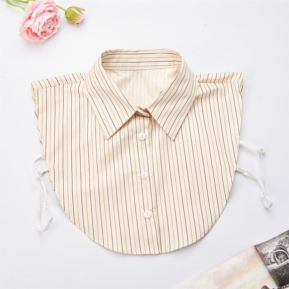 Tucknest Detachable Collar for Women, Pointed Lapel Fake Dickey Collar, Modesty Panel for Low Neckline Sweaters, Adjustable Striped Shirt Collar, Beige