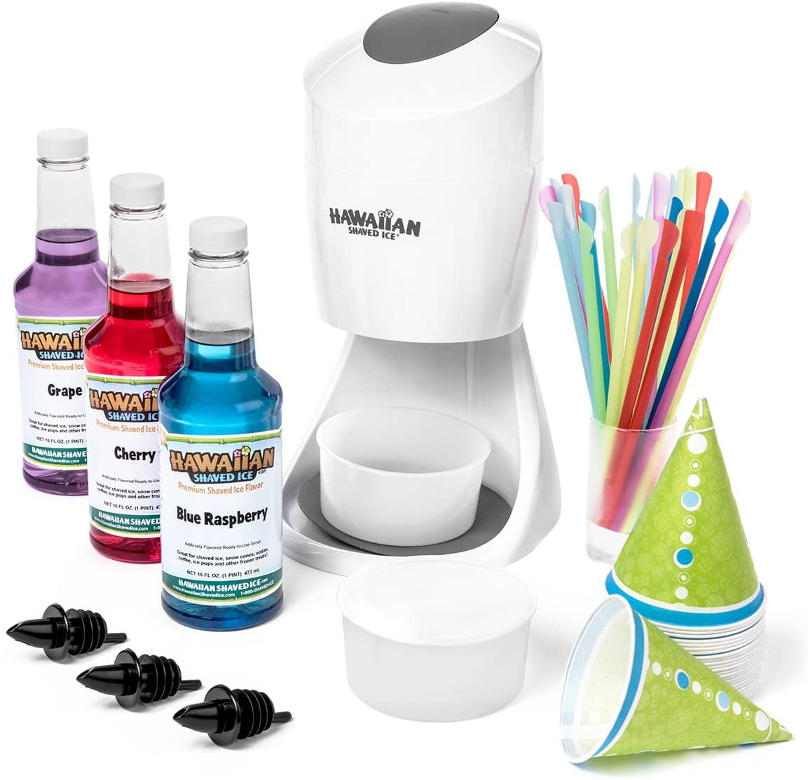 Hawaiian Shaved Ice Shaved Ice White S900a Machine Party Package With 3 Syrups And Supplies