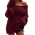thumbnail image 2 of Women'S Off the Shoulder Sweater Oversized Batwing Sleeve Loose Pullover Sweaters Tops Wine Red M, 2 of 9