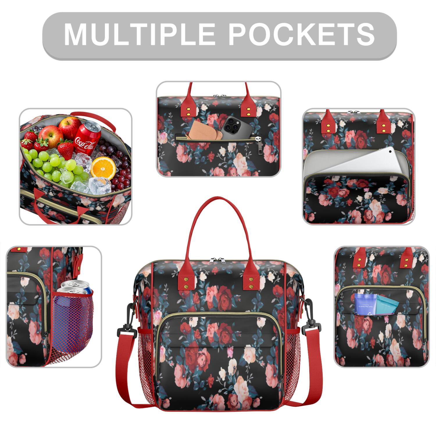 Pioneer Flower Floral Print Pattern Womens Lunch Box for Work,Insulated Large Lunch Bag for Tween and Teen,Loncheras Para Mujer,Leakproof Adult Lunch Bag for Work,Beach,Travel,Picnic,Camping