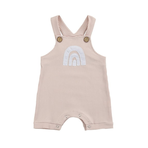 Qiylii Baby Summer Rompers, Unisex Rainbow Print Ribbed Sleeveless Jumpsuits