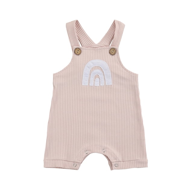 Xingqing Summer Newborn Baby Girls Boys Rompers 6 Colors Rainbow Printed Strap Sleeveless Button Jumpsuits