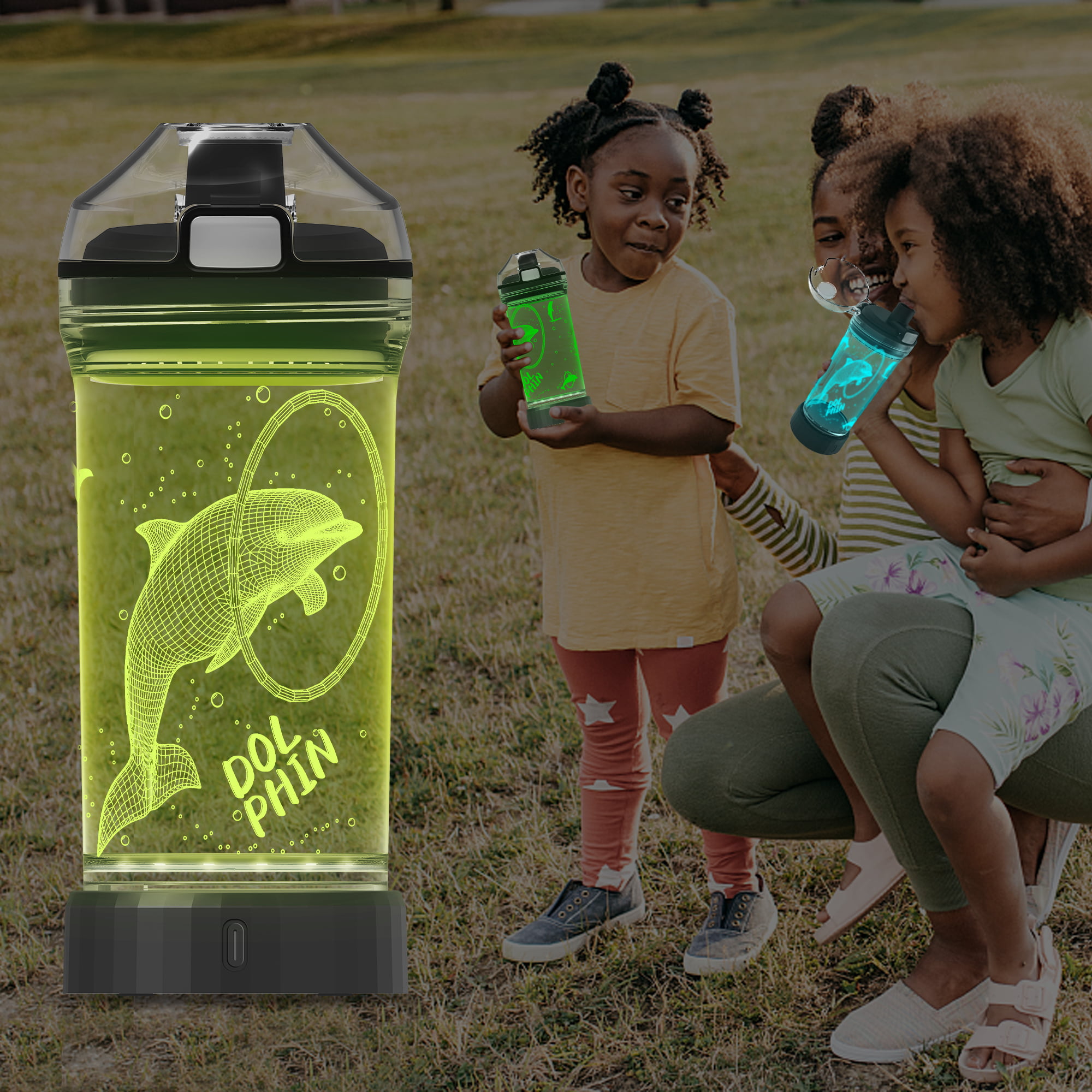 Attivolife Kids Water Bottle with 3D Train Design, Light Up Travel Cup - 14 oz Tritan BPA Free Eco-Friendly - Timer Function, Unique Drinking Cups