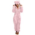 thumbnail image 2 of Women's Winter Plush Hooded Jumpsuit Home Clothes Pajamas Long Sleeves, Soft and Warm, Perfect for Loungewear and Cold Weather Indoors,Pink,S, 2 of 7