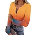 thumbnail image 2 of Olyvenn Gradient Going Out Tops for Women Henley Long Sleeve Shirts Square Neck Stretch Button Down Ribbed Knit Tshirts Soft Outfits Orange M, 2 of 9