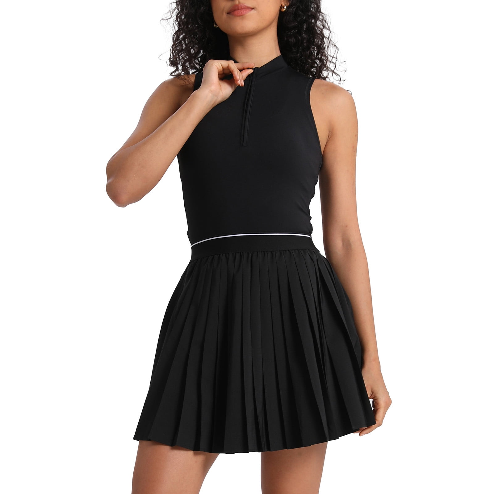 Gamivast Athletic Dress for Women Sleeveless Mini Dress Stand Collar Tennis Dress Quarter Zip Pleated Hem Slim Fit Sporty Gym Golf Daily Wear