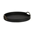 thumbnail image 5 of Kate and Laurel Oxbury Decorative Vegan Leather Round Tray with Handles, 18 Inch Diameter, Black and Antique Brass, Modern Circle Ottoman Tray for Use as Tabletop Decor Accent or Display Option, 5 of 10