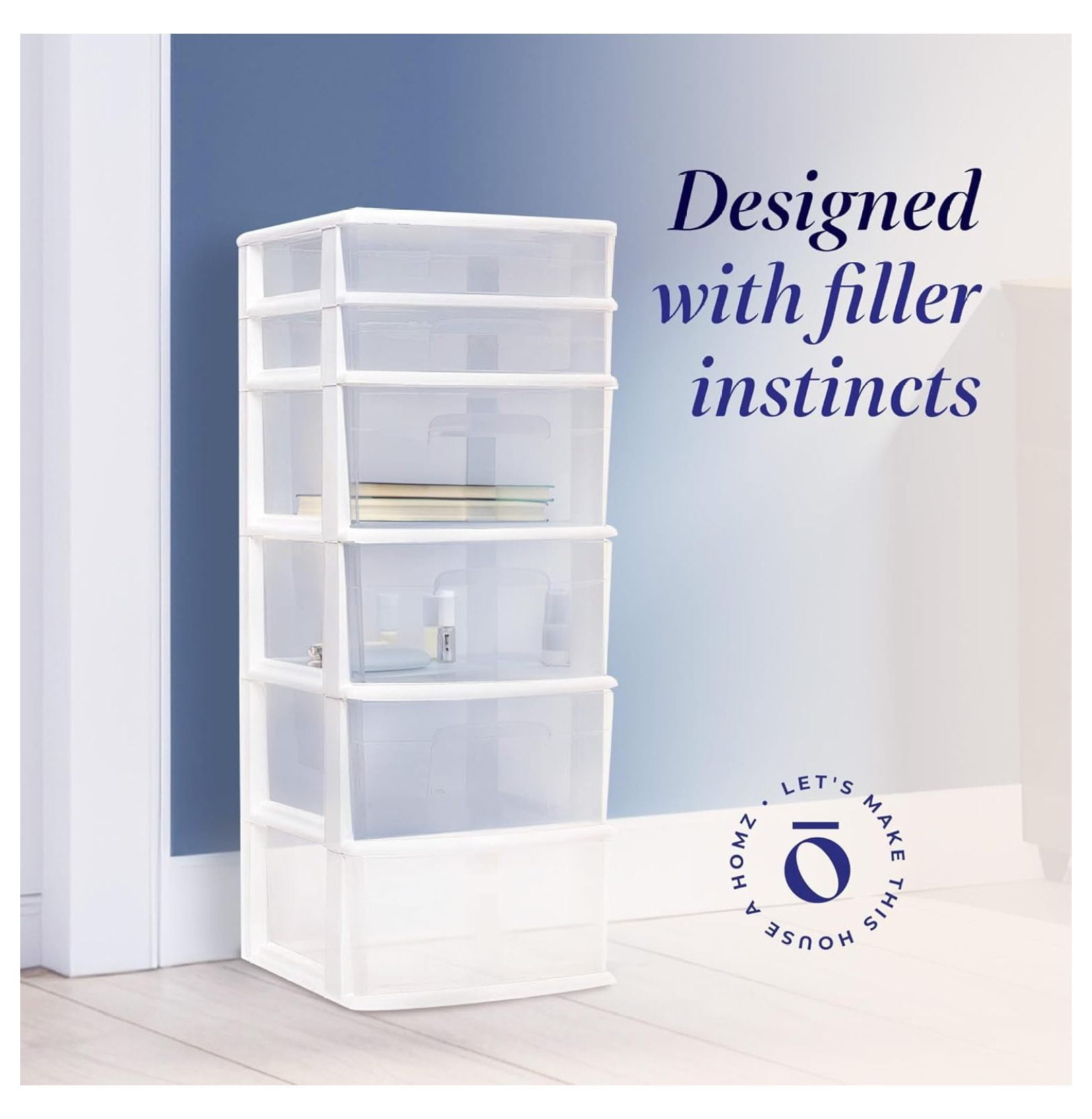Drawer Tower, 6-Tier Clear Plastic Storage Organizer Cart, White Frame - Heavy-Duty Organizing Drawers for Home, Bedroom, and Closet Organization