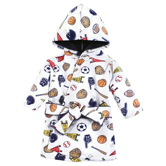 Hudson Baby Infant Boy Mink with Faux Fur Lining Pool and Beach Robe Cover-ups, Sports Fan, 0-6 Months