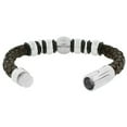 thumbnail image 2 of Stainless Steel Silver-Tone Brown Leather Wristband Men's Bracelet, 2 of 3