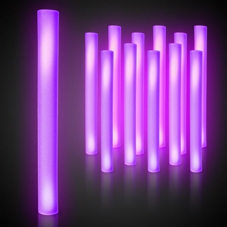 Windy City Novelties LED Foam Sticks - 12 Pack, 16", 3 Light-Up Modes for Weddings & Concerts (Purple)
