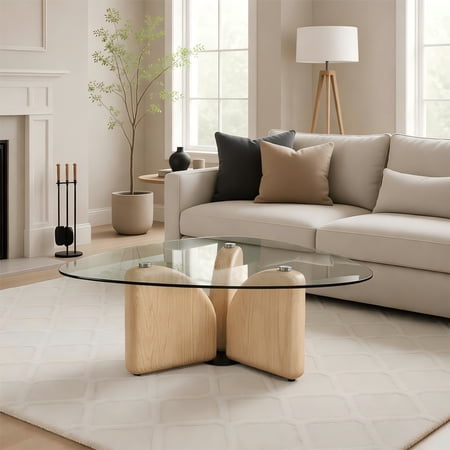 Christopher Knight Home 36" Modern Triangle Glass Top Coffee Table with MGO Base, Natural