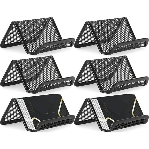 Mesh Business Card Holder for Desk, Black Metal Stand with 30- 50 Cards, 6 Pack Desktop Name Card Organizer