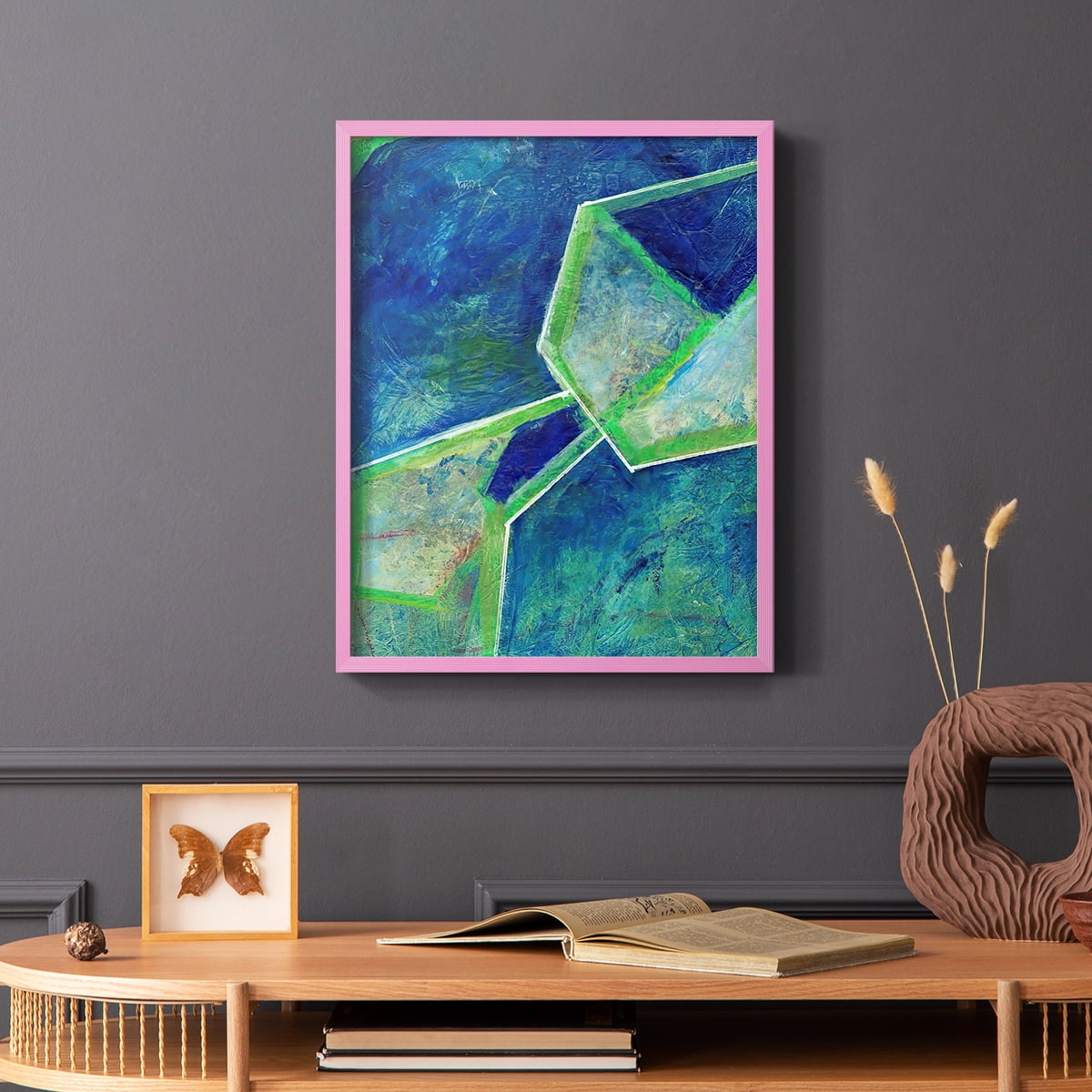 Geometric in Cool III Framed Print in Pink Solid Wood Framed Print No Nail Hanging