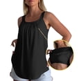 thumbnail image 3 of Tank Tops with Built in Bras Sleeveless Wide Strap Plus Size Camisole Square Neck Pleated Loose Cami Tank Shirts,L,Black, 3 of 8