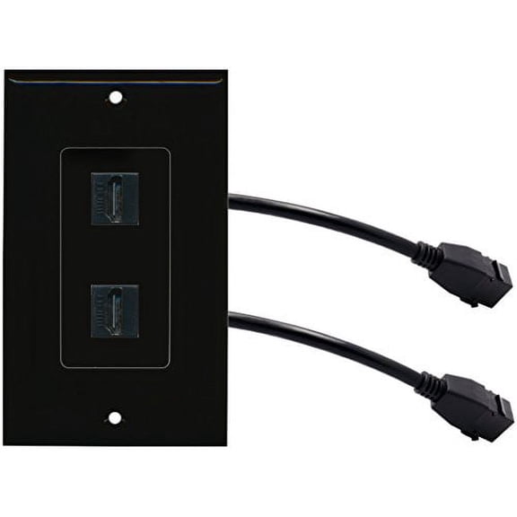 RiteAV (1 Gang Decorative 2 HDMI Black Wall Plate w/Pigtail Extension Cable Black