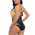 thumbnail image 4 of Sikiie Flower Meditating Rabbit Print Women One Piece Swimsuits Tummy Control One Shoulder Bathing Suits Ruffle Swimwear, From S to XXL-Medium, 4 of 6