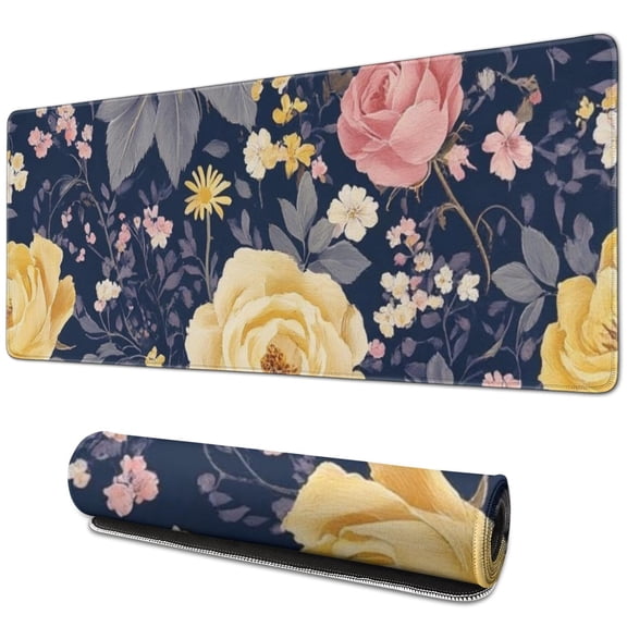 Long Mouse Pads for Desk,Pioneer Flower Floral Print Pattern Desk Mats on Top Of Desks, Desk Mouse Pad Extra Large with 3mm Non-Slip Base and Stitched Edge for Gaming,Office,Work,Home 31.5"x11.8"