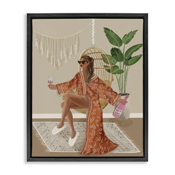 Stupell Industries Boho Glam Girl Novelty Painting Black Floater Framed Art Print Wall Art, 17 x 21