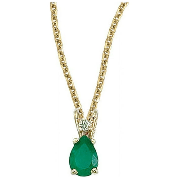 14K Yellow Gold Pear Shaped Emerald & Diamond Pendant with 18" Chain