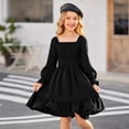 thumbnail image 6 of mgoYE 2t Girl Dress Easter Girls Dress Long Sleeve Square Neck Mini Dress Ruched Waist A Line Casual Special Party Dresses(Black,9-10 Years), 6 of 9