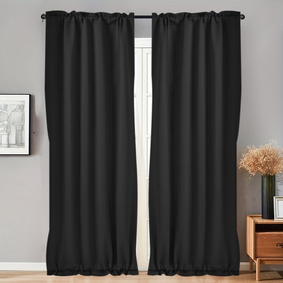 Room Black Blackout Curtains 40 Inch Long Light Blocking Thermal Insulated Window Treatment Grommet Drapes for Bedroom Living Room, 25W x 40L, Black Curtains, 2 Panels