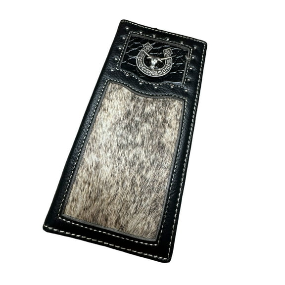 Rodeo Long Wallet With Cowhair  Longhorn Horseshoe Concho