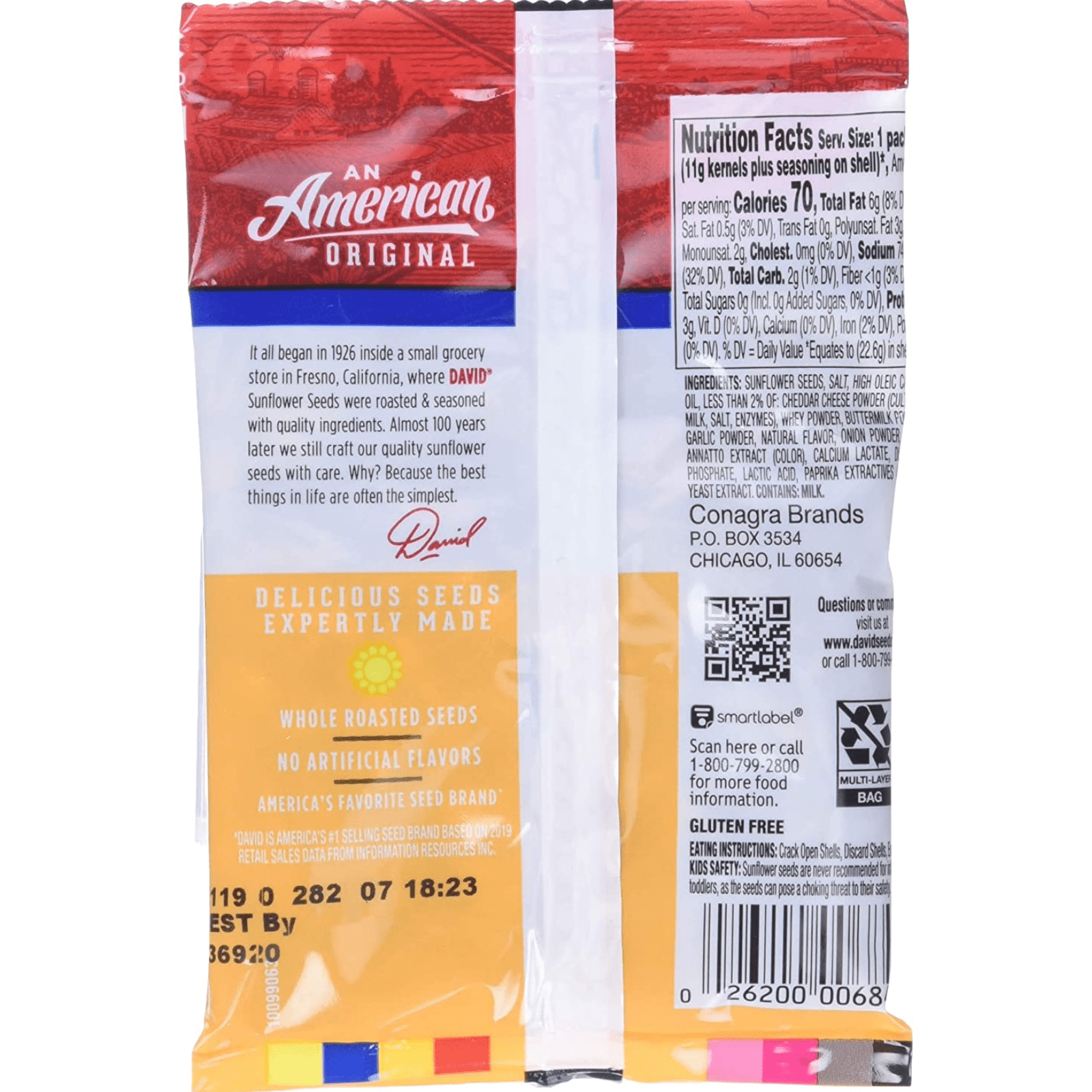 DAVID Sunflower Seeds, Nacho Cheese, 0.8-Ounce Bags (Box of 36 Count) - On Sale