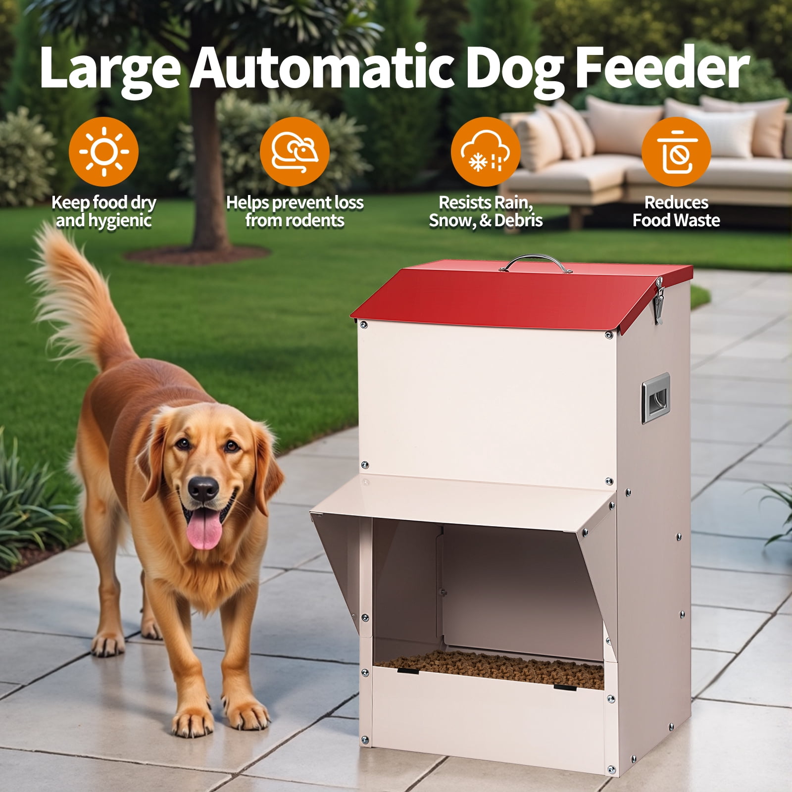 SHZOND Automatic Dog Feeder Large Breed Outdoor & Indoor Galvanized Dog Food Dispenser,50lbs Wall Mountable Gravity Pet Food Station Auto Feeder Self Feeding for Puppy, Dog, Cat