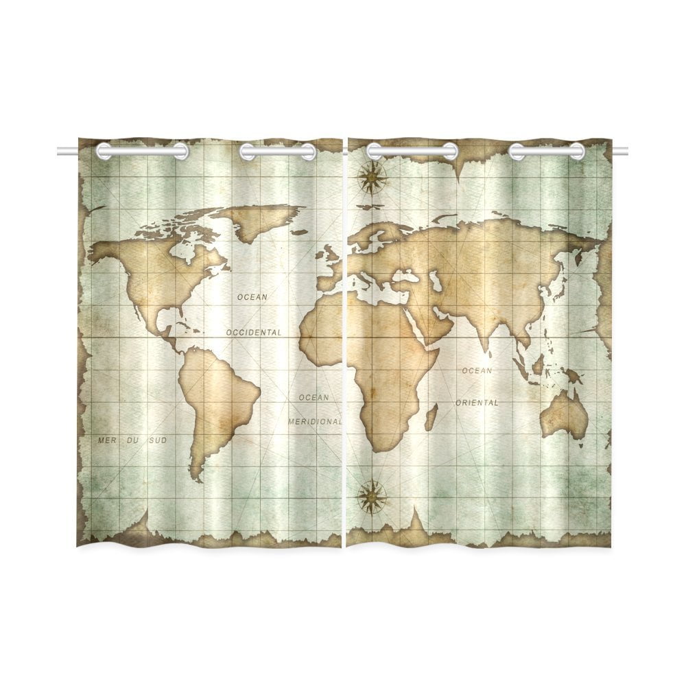 MYPOP Ancient World Map Retro Style Window Curtain Kitchen