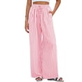 thumbnail image 2 of Nestiefly Womens Striped Wide Leg Pants Summer Boho Palazzo Pants Causal Elastic High Waist Long Flowy Lounge Trousers with Pockets Pink 2XL, 2 of 7
