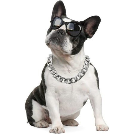 Wellsay 18K Gold Dog Plated Chain Collar-3/4 Inch 20mm Width Cuban Link Durable Dog Necklace  Cute Fashion Pet Collar for Pit   Light Metal Jewelry Bold Chain Puppy Accessories (20 inch  Gold)