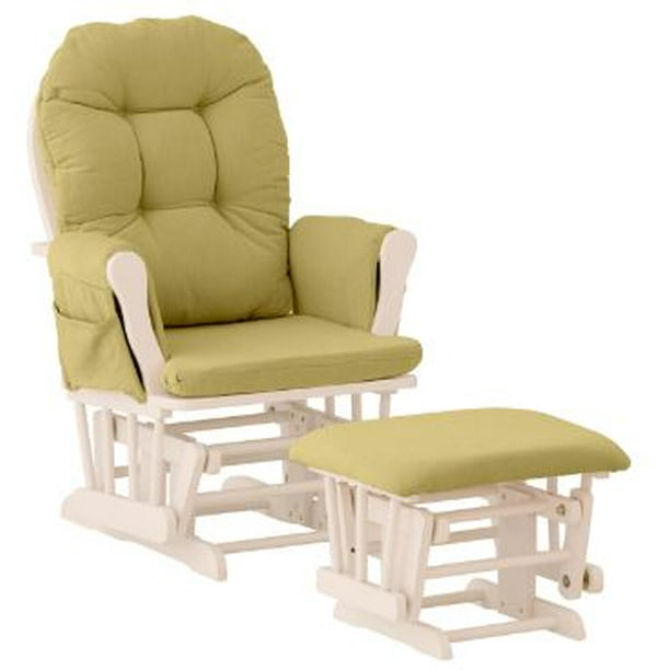 Storkcraft Hoop Glider and Ottoman White with Sage Cushions