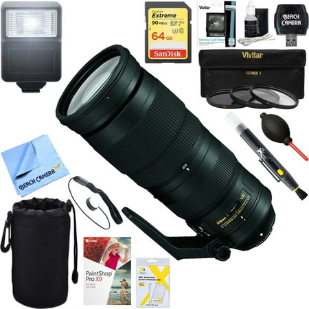 Nikon (20058) 200-500mm f/5.6E ED VR AF-S NIKKOR Zoom Lens for Nikon Digital SLR Cameras + 64GB Ultimate Filter & Flash Photography (Best Lens For Event Photography Nikon)