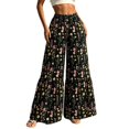 thumbnail image 2 of Women's Floral Wide Leg Pants High Waisted Palazzo Trousers, Boho Flowy Tiered Bell Bottom Pants for Beach Vacation, 2 of 7