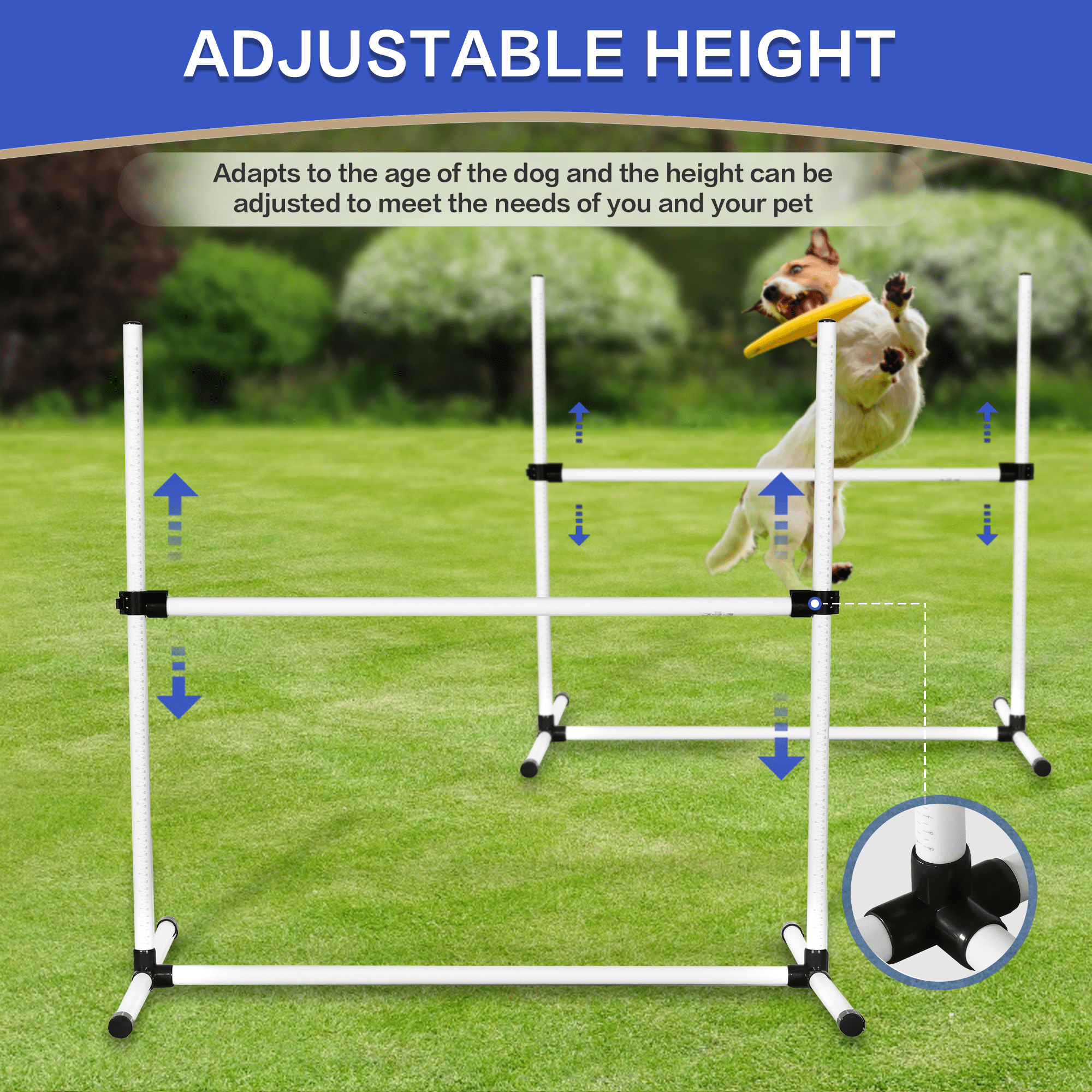 Aukfa Dog Agility Training Backyard Set, Obstacle Courses Starter Kit - Pet Outdoor Games w/Adjustable High Jump and Carrying Bag