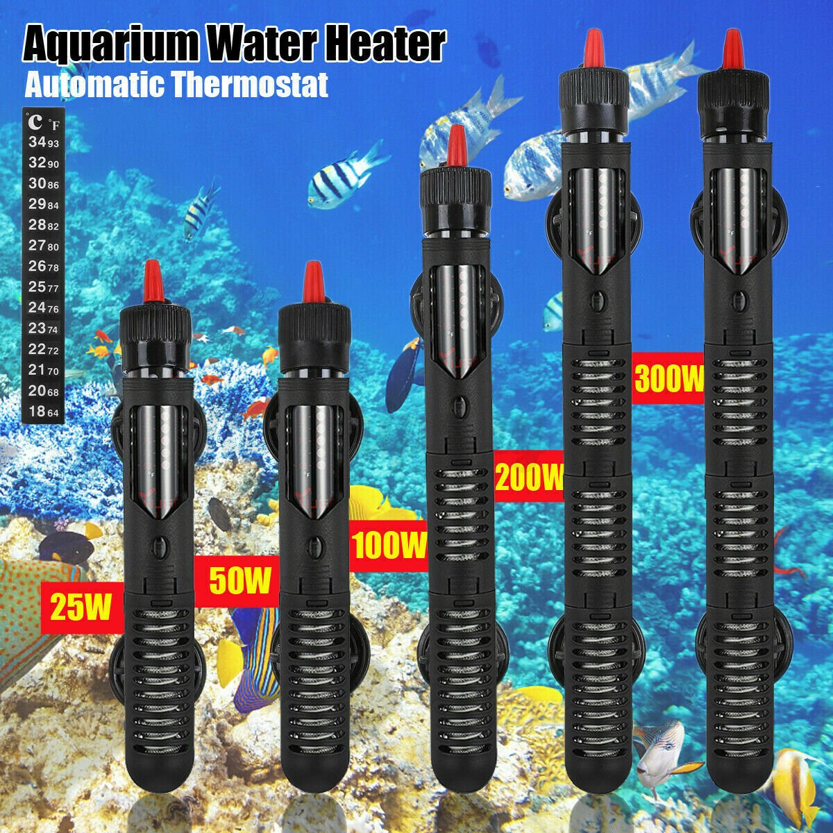 Aquarium Water Heater 100W-200-300W Submersible Fish Tank Thermostat Heating  - Walmart.com