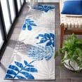 thumbnail image 3 of SAFAVIEH Cabana Elouise Botanical Indoor/Outdoor Runner Rug, Grey/Blue, 2' x 12', 3 of 13