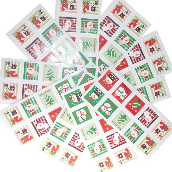 Merry Christmas Holiday Stamps Creative Sticker Assortment, 100 Stickers - Best Gift for Kids! Santa, Christmas Tree, Snowman and Christmas Stocking ( 10 Sheets)
