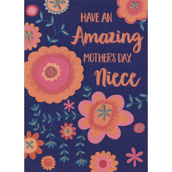 Designer Greetings Red and Orange Drawn Flowers: Niece Mother's Day Card