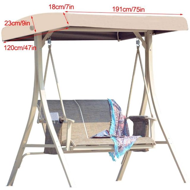 Toldo de repuesto para asiento de columpio de jardín, cubierta de silla de hamaca Anti-UV impermeable de tela de poliéster para Patio al aire libre LingWen 8390615509947