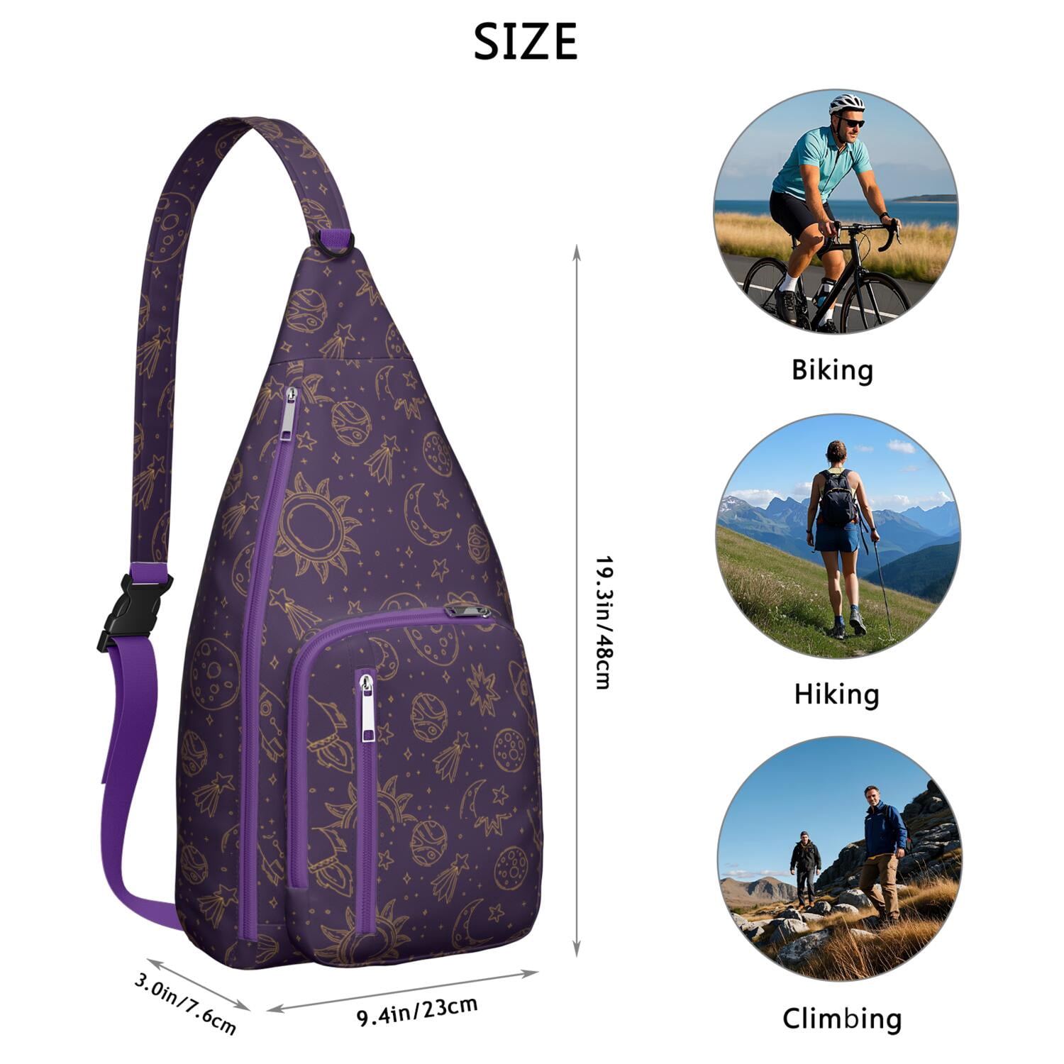 Gothic Mystical Crossbody Bag - Sun & Moon Star Print, Dark Aesthetic Sling Pack, Waterproof & Adjustable Strap