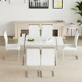 thumbnail image 3 of JUFU 7 Piece Dining Table Set for 6, 55" White Rectangular MDF Kitchen Table and 6 White PU Upholstered Dining Chairs with Arched Silver Metal Legs, Modern Dining Table Set, 3 of 7