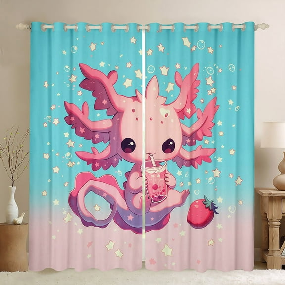 Erosebridal Axolotl Curtains Pack of 2 (38x45) for Teens, Stars Curtains for Living Room, Mystic Starry Sky 30%-50% Black Out Curtains, Bedroom Curtains Room Decoration