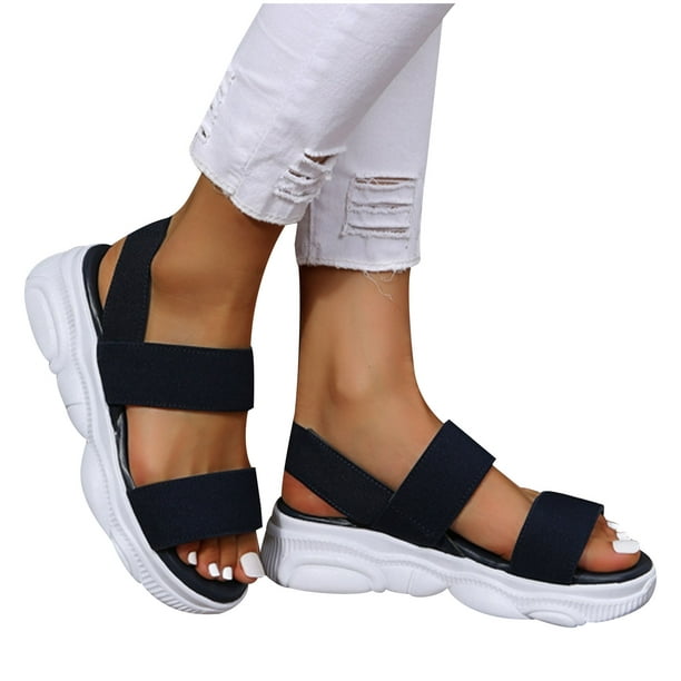 Forskelle hundrede civilisere Flat Elastic Sandals for Women Platform, Walking Elastic Ankle Strap  Sandals Open Toe Summer Comfortable Athletic Soft Sandals Shoes -  Walmart.com