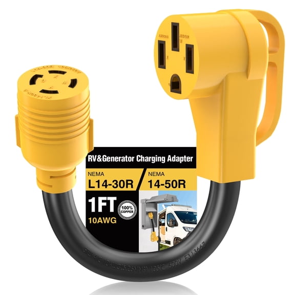 30 Amp RV Generator Adapter Cord, NEMA L14-30R Twist Lock Female to 14-50R Female with Grip Handle, 10AWG, 1.5FT, Heavy-Duty 4C STW Extension for RV, Camper, Trailer, and EV Charger