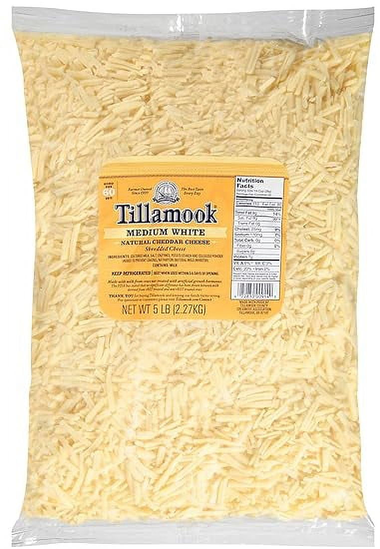 Tillamook White Medium Shredded Cheddar Cheese, 5 Pound - 5 per case.
