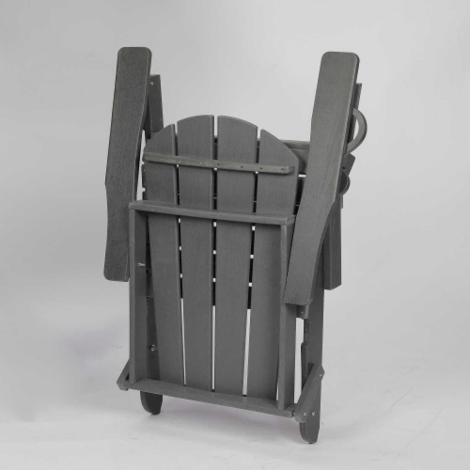 Gray HDPE Folding Adirondack Chair with Wood Texture Composite Material Built in Dual Cup Holders