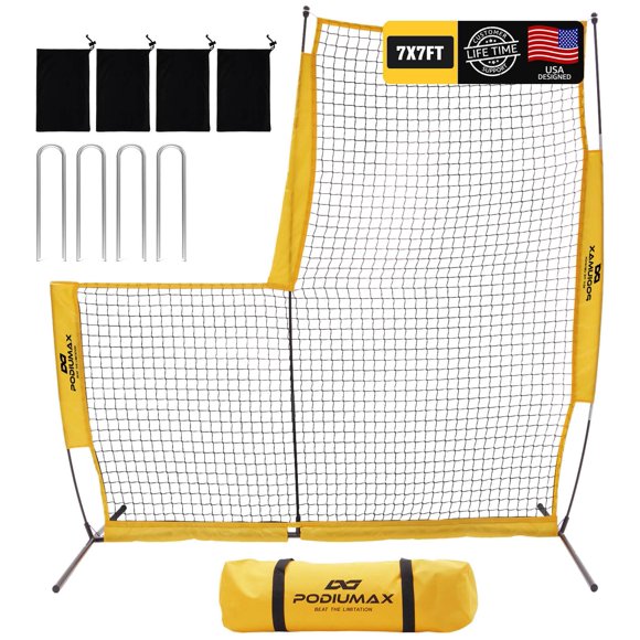 Red de protección para lanzamientos de béisbol PodiuMax 7x7 pies, pantalla en L